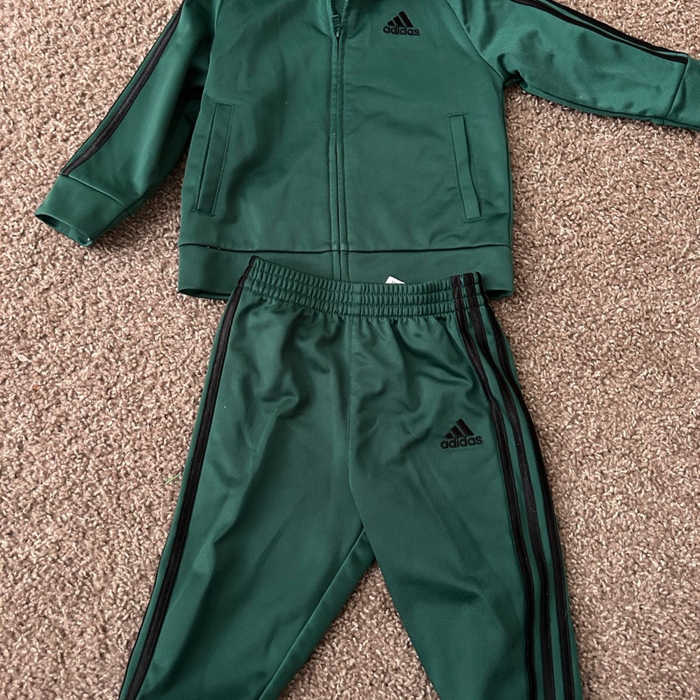 adidas Green and Black Kids Track Jacket & Pants Set